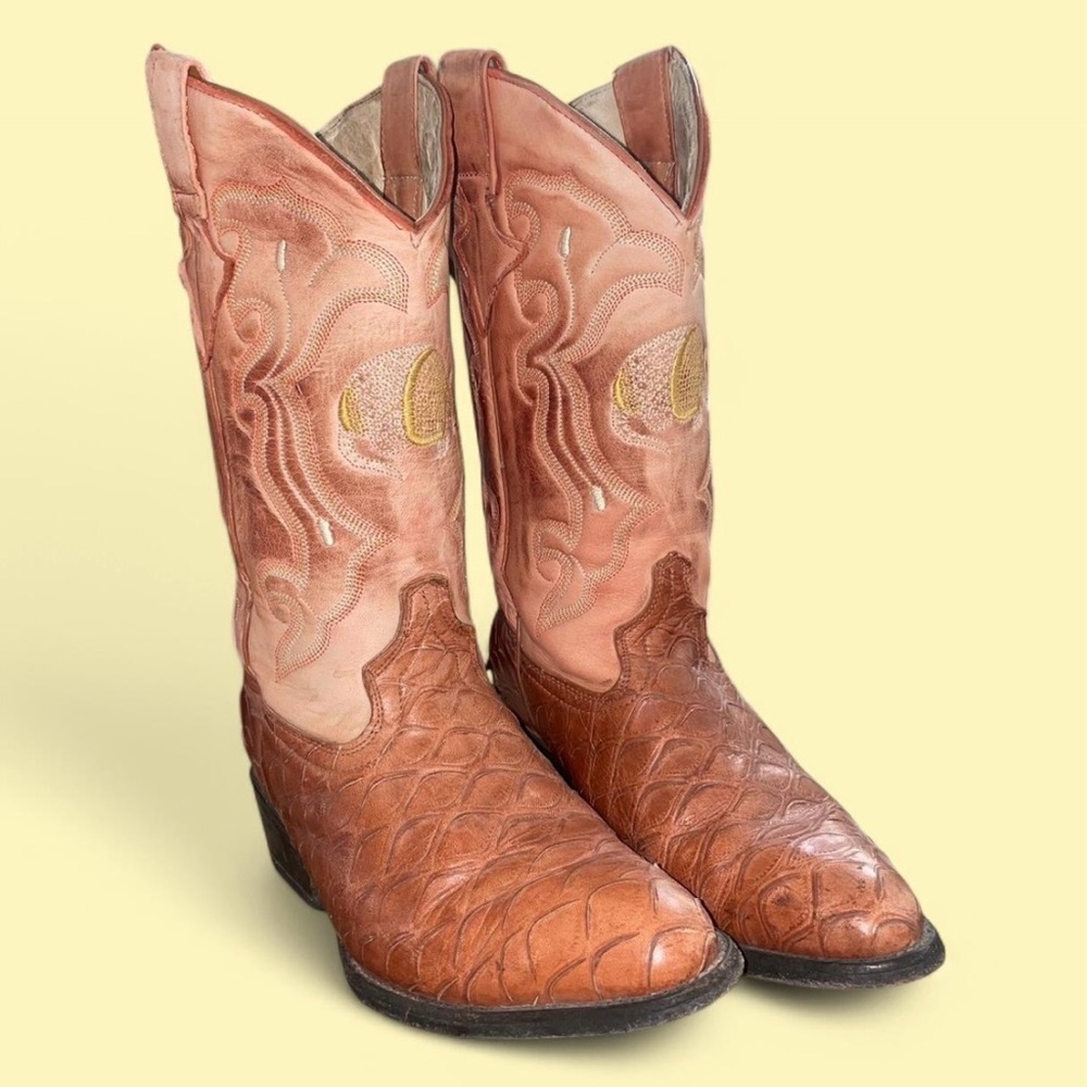 Alligator Brown and Yellow Cowboy Boots